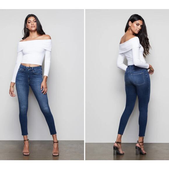 Good American Good Waist Crop Size 2/26 Blue331 Skinny Leg High Rise Stretch - Picture 1 of 8